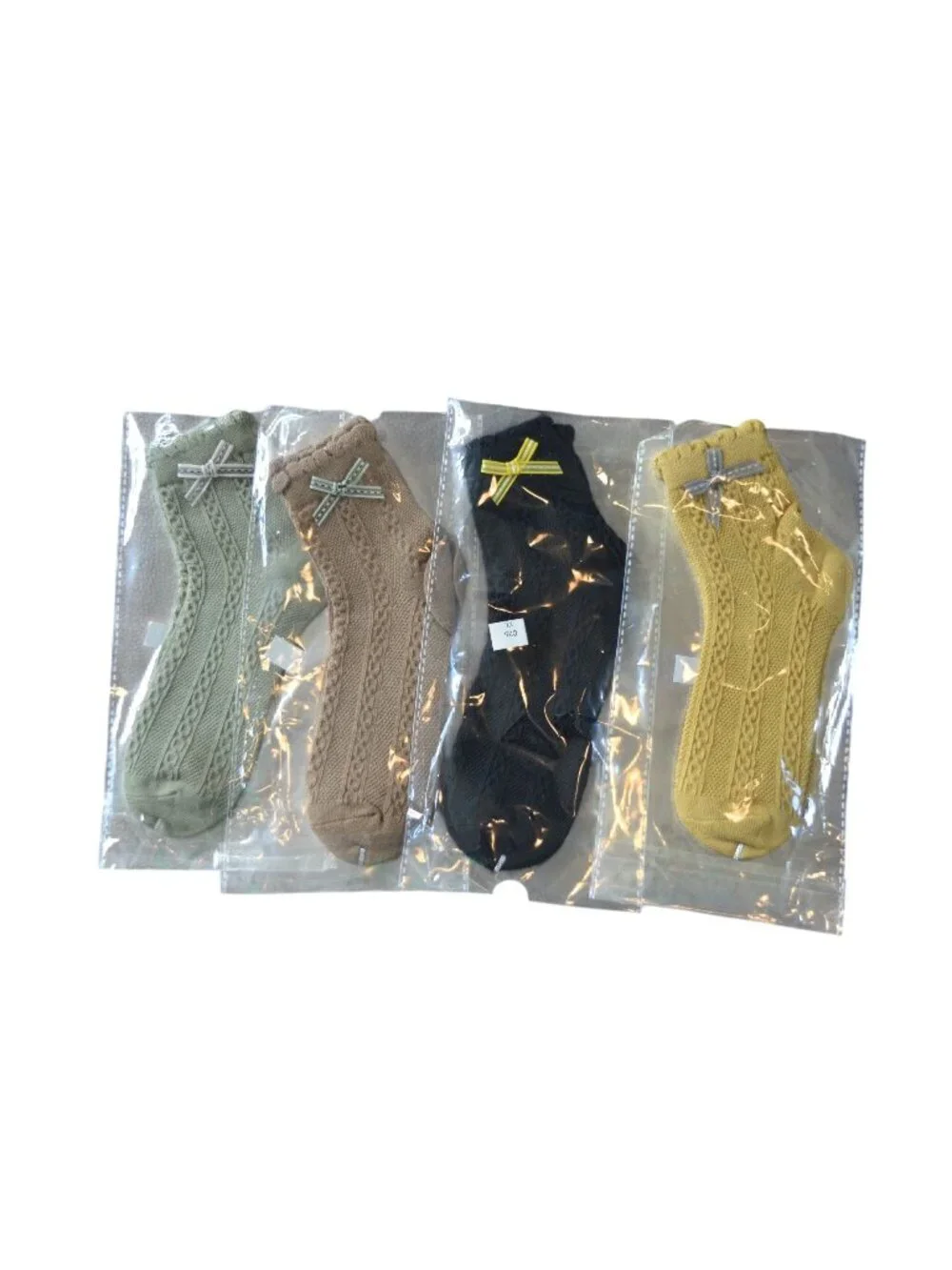 New 4 Pack Girls Dressy Church Socks Bow Accent Size XL Green Beige Black Yellow